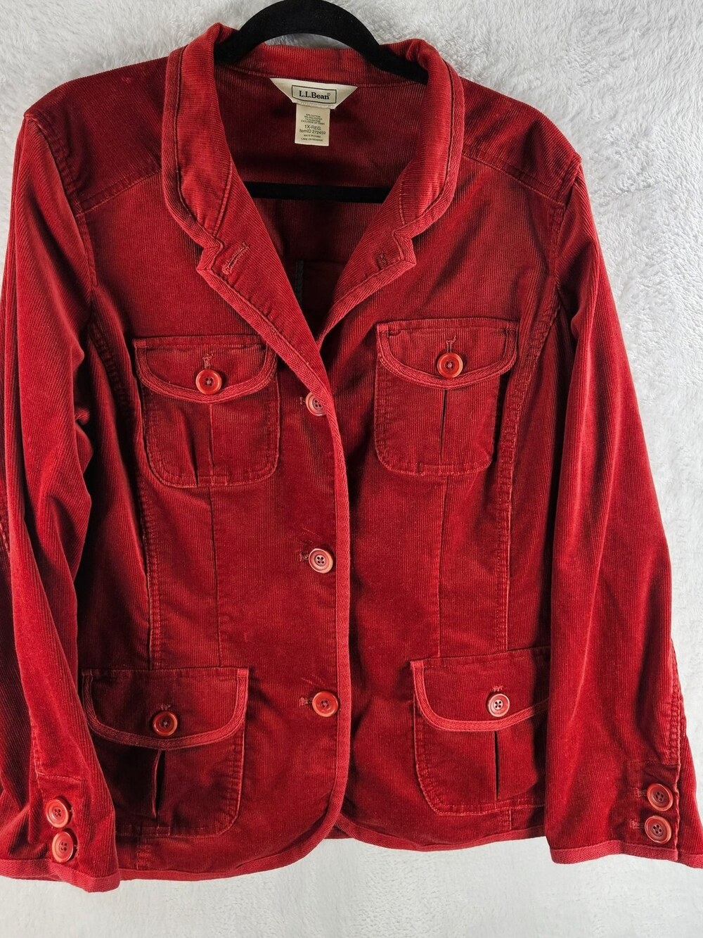 L.L. Bean Corduroy Blazer Jacket Red Button Front 4-Pocket Women's Size 1X